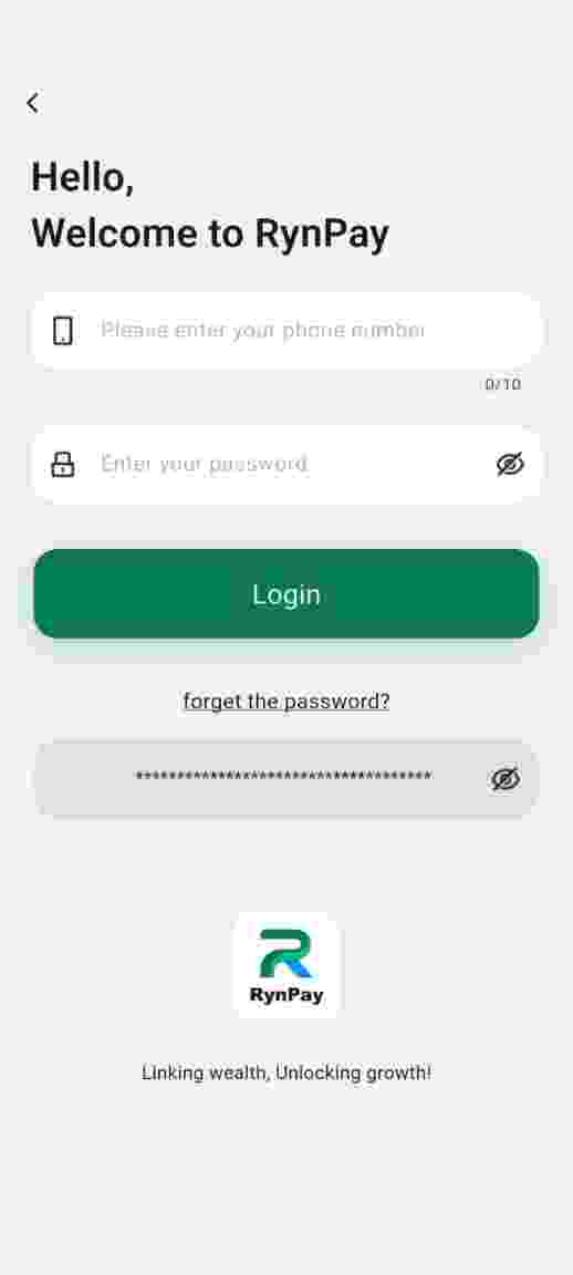 Rynpay login screen preview